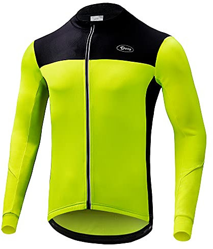 Dooy Men's Cycling Jersey Winter Thermal Long Sleeves Bike Jersey Breathable Softshell Jacket with Full Zipper and Rear Pockets(Yellow,L)