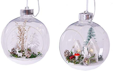 Spetebo LED Weihnachts Kugel 15 cm mit Schnee Dekoration - 2er Set - Fenster Deko Weihnachten beleuchtet