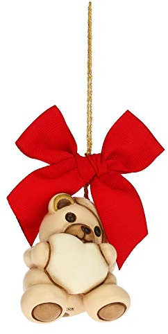 THUN - Addobbo per Albero di Natale Orsetto con Cuore - Decorazioni Natale Casa - Formato Grande - Ceramica - 4,9 x 3,7 x 6,5 h cm