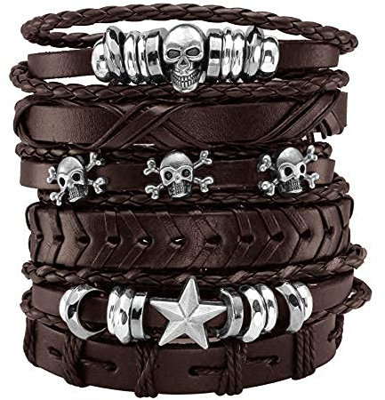 MILAKOO 6Pcs braun geflochten Lederarmband für herren mit Schädel Armband damen