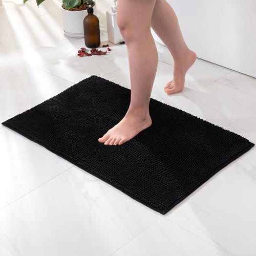 MIULEE Badematte 40x60cm Chenille Badteppich Badezimmerteppich rutschfest Waschbar Teppich Duschvorleger Badvorleger Duschmatte Bettvorleger Fussmatte Badezimmer Wohnzimmer Schlafzimmer Schwarz