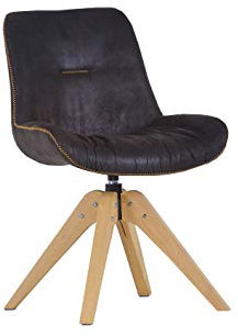 MJC 2er Stuhl Set Iggy 360° drehbar Lederlook Samtstoff schwarz braun Eiche massiv (Lederlook schwarz. Eiche Natur)