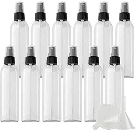 ZEOABSY 24 Piezas Transparente Botella de Spray de Plástico con Pulverizador Negro, 200 ml Conjunto de Atomizador de Viaje de Niebla Fina Tamaño de Viaje de Botella Limpieza Casa Contenedores
