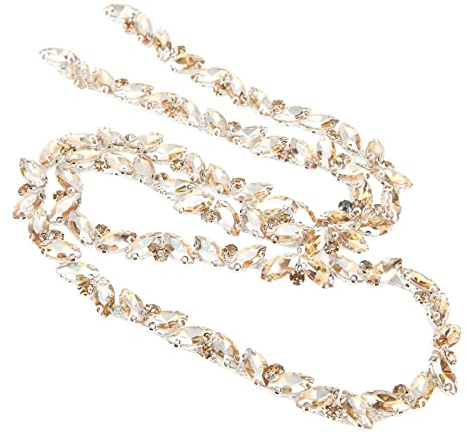 1 Yard Strasskette, AB Kristall Applique Perlenkette Patch Nähen Trim Fransen Verzierung für Kleidung Schuhe Schmuck Zubehör(Goldener Champagner)