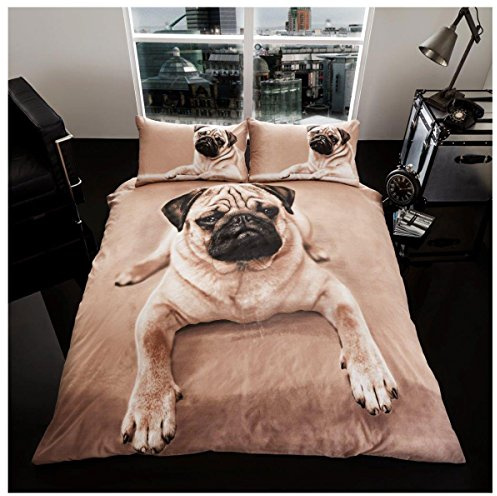 GC GAVENO CAVAILIA Super Soft 3D Design Wildlife Duvet Cover, Polycotton Luxury Forest Bedding Quilt Set, Pug Dog, King (659419)