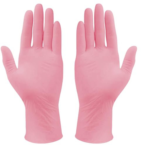 MONOUSALO Gants Nitrile Jetables Taille S couleur Rose Sans Poudre, Latex et Talc (Boite de 100) Gloves Plastique Chirurgicaux pour Cuisine, Mecanicien, Tatouage, usage Alimentaire, Coiffeur, Voiture