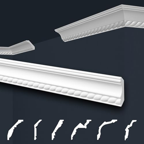 Marbet Design Deckenleisten weiß Sparpaket aus Styropor EPS - Stuckleisten gemustert, im traditionellen (2 Meter B-01) Zierleiste Eckleiste Eckprofile Stuck