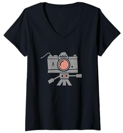 Womens Retro SLR Camera V-Neck T-Shirt