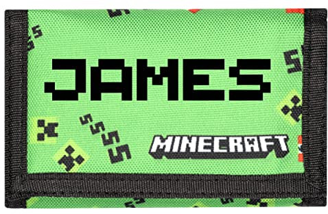 Minecraft - Personalisierter Geldbeutel für Kinder - Grüner Geldbeutel für Videospiele - Ihr Name in Pixelschrift Geschenke - Offizielle Merchandise