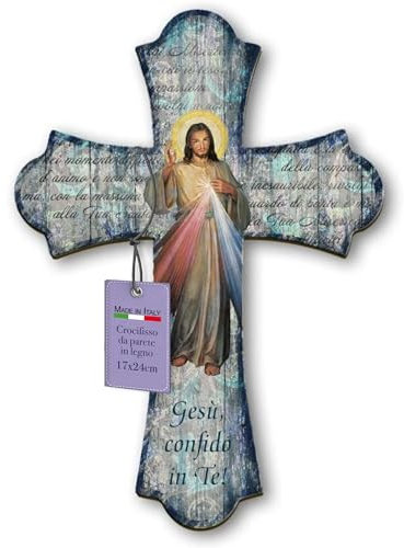 Frères BONELLA – Crucifix mural en bois de peuplier Représentant Jésus Miséricordieux – Crucifix vintage 17 x 24 cm – Crucifix bois 100 % fabriqué en Italie