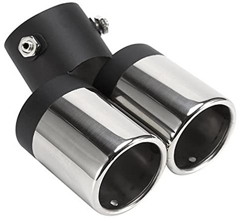 Auspuff Endrohr Auspuffblende Doppeloutlets Edelstahl-Tailpipe Auspuff-Schalldämpfer-Schwanz-Rohr-Spitzenabdeckung (gekrümmter Stil) 482 (Color : Silver 1)