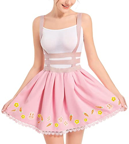 Landofgenie Damen Overalls Kawaii Rock Rosa Röcke High Waisted Mini Rock Overall Rock Romper Plus Size Rock