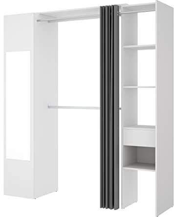 DEKIT GRUPO RIMOBEL Ankleideschrank mit Spiegel, Holz, weiß, 205 x 176 x 50 cm