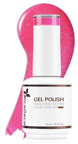 Nicedeco Smalto Semipermanente per Unghie Hot Pink Gel Nail Polish Smalto per Unghie Rosa Fluo in Gel Soak Off UV LED per Manicure - Glitter Rosa Fluo (001)15ml