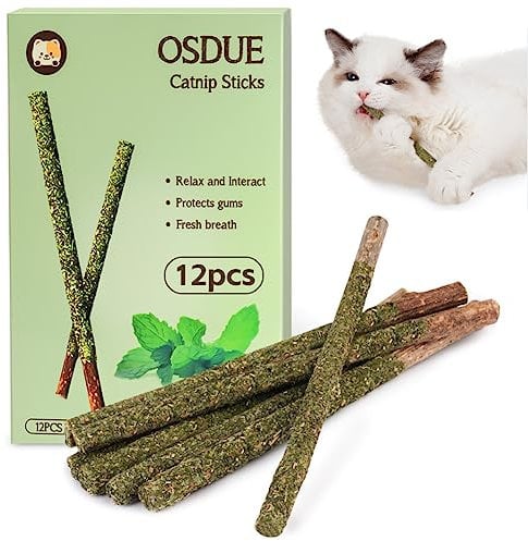 OSDUE Chat Cataire Bâtons, 12PCS Naturel Silvervine Bâtons, Nettoyage Dents MolaireOutils, Chaton Chats À Mâcher Jouet, Naturel Cataire Chat Jouet
