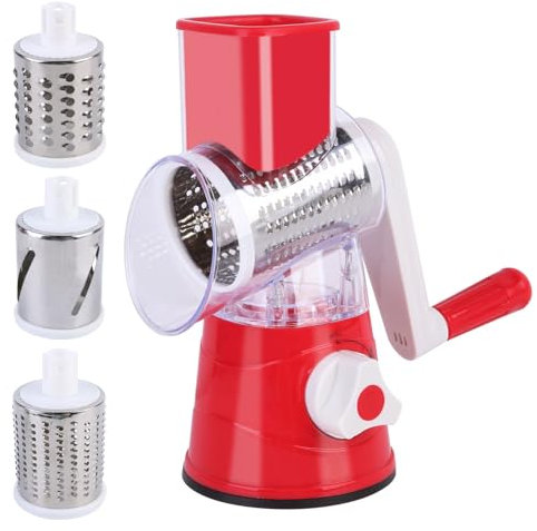 Rotary Cheese Grater Vegetable Slicer,Wieat 3 in 1 Multi-Functional Chopper with 3 Interchangeable Cylinders Stainless Steel Slicer Cutting Fruit Vegetables Cheese
