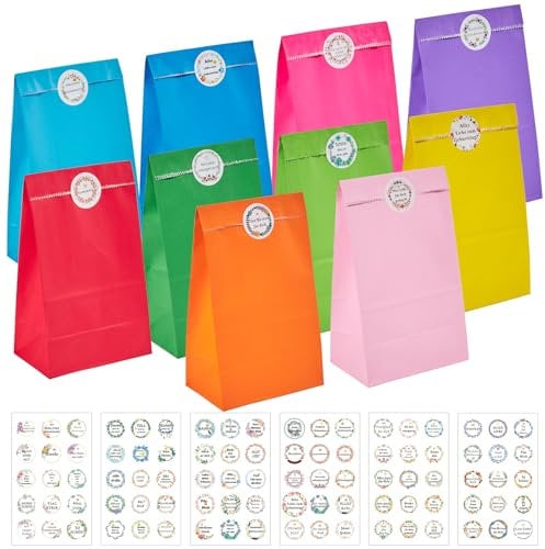 KASZOO 40 Stück Papiertüten,Geschenktüten Candy Tüten mit 90 Aufkleber (Auf Deutsch) zum Verpacken von Geschenken, Giveaways, Kindergeburtstag, Hochzeit, Party, usw