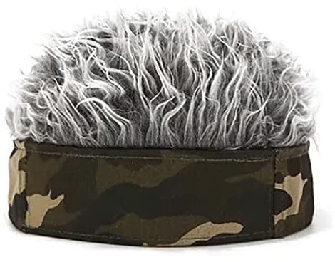 Künstlicher Perückenhut für Männer mit Tarnstirnband, Graue Farbe, Größenverstellbar, Lustige Kurzhaarperücke für Partys, Urlaub, Laufen, Angeln, Wandern