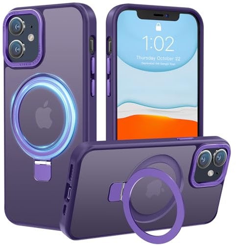 PuyaTeya Handyhülle für iPhone 11 Hülle, [mit Unsichtbarem Ständer ] [mit MagSafe] Stoßfeste Kratzfeste Schutzhülle Anti-Fingerabdruck [Transluzente Matte] Hülle iPhone 11 6.1(Dunkel Lila)