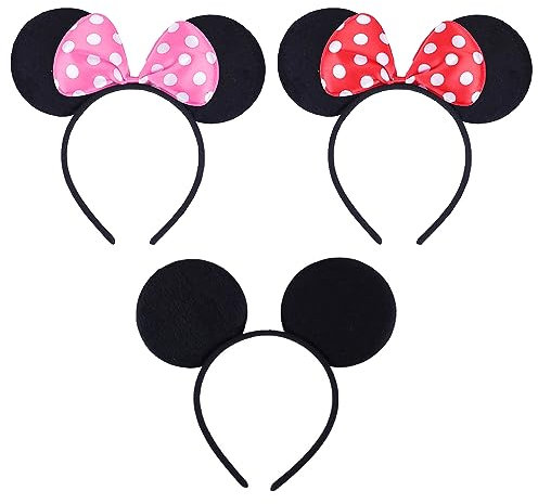 CORTNEY 3 Stück Maus Ohr Stirnband, Minnie Mouse Ohren für Maskerade, Geburtstagsfeier, Party Nacht, Cartoon Club, für Kinder & Erwachsene