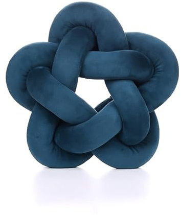 SYSUII Weiches Knoten-Kugelkissen, Fünfzackiger Stern Knotenkissen Geknotetes Kissen Baby Kissen Deko Kuschelkissen Wurfkissen für Schlafzimmer, Zuhause, Moderne Knotendekoration 32 * 32cm,Navy blau