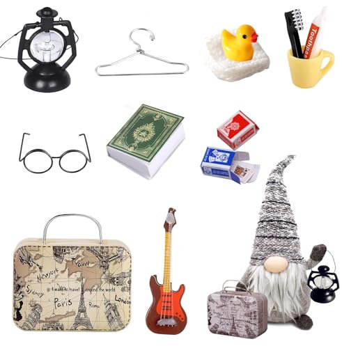 Lot de 12 Accessoires de Lutin Miniatures - Décoration de Noël pour Porte et Maison de Poupée 1/12 - DIY Voyage avec Seins Dentifrice, Livres, Lunettes