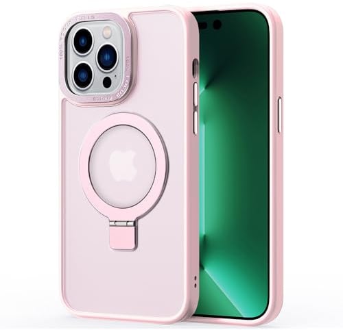 2NSPDRGNI Magnetic Case Compatible with iPhone 13 Pro,Translucent Matte Back Non-slip Phone Cover Protective Shockproof with Stand,Pink