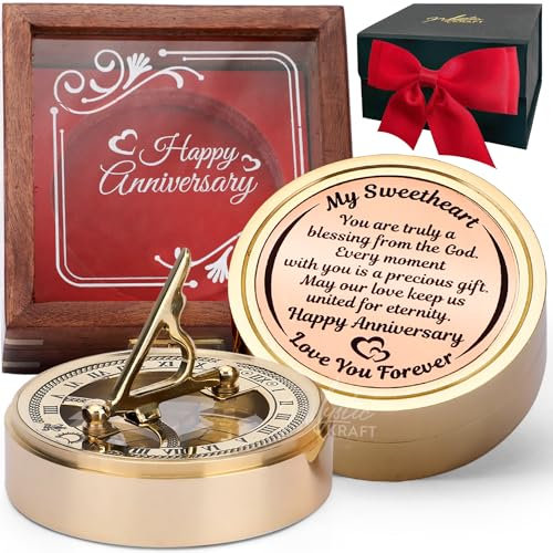 MYSTICKRAFT Jubiläums-Sonnenuhr-Kompass, Geschenke für Ehemann, Ihn, Männer, Hochzeitstagsuhr für 50., 40., 25., 21., 10. oder 1. Jahr, Emotionales Zitat graviert, Geschenkbox mit Karte