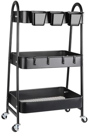 ZHYOCOGY 3 Tier Metal Storage Utility Cart Storage Trolley with Wheels for Kitchen Makeup Bathroom Books, Snack storage