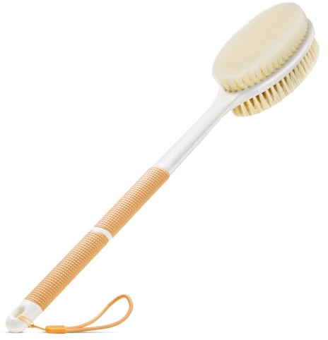 Backski Body Scrubber Anti Slip for Shower, Shower Brush Long Handle with Stiff and Soft Bristles, Body Wash Exfoliating Back Scrubber for Bath or Dry Brushing Body Brush(Orange)