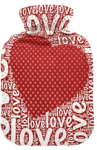 Love Words with Heart Shape Hot Water Bottle and Cover Soft Warm for Winter Bed Hand Neck and Shoulders,1 L
