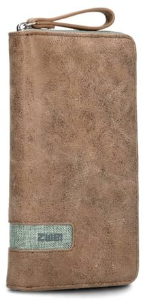 Zwei große Damen Geldbörse O.Wallet OW2 braunes Portemonnaie im Vintage-Style, Geldbeutel mit umlaufendem Reißverschluss, 15 Kartenfächer, 2 Scheinfächer, Münzfach & Sichtfach (Eucalyptus)
