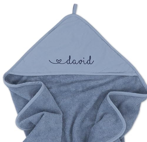 upstitch Studio Baby & Kinder Kapuzenhandtuch (dunkelblau, 75x75 cm) mit Namen personalisiert für Jungen und Mädchen, Handtuch aus 100% Baumwolle Bestickt