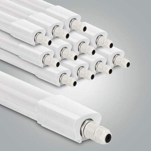 LED Universum 12er-Set Feuchtraumleuchte 150cm IP65 45W 5400 Lumen - 4000K neutralweiß - verknüpfbar - Kellerleuchte Nassraumleuchte Feuchtraum-Wannenleuchte mit Steck-Klemmen L1570xB46xH34mm