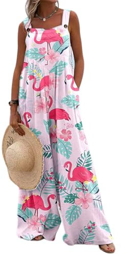 PADOLA Salopette Lino Donna Estiva Pantaloni Lunga Senza Maniche Tuta Colorato Allentata Elegante Abbigliamento Donna(S, Fenicotteri)