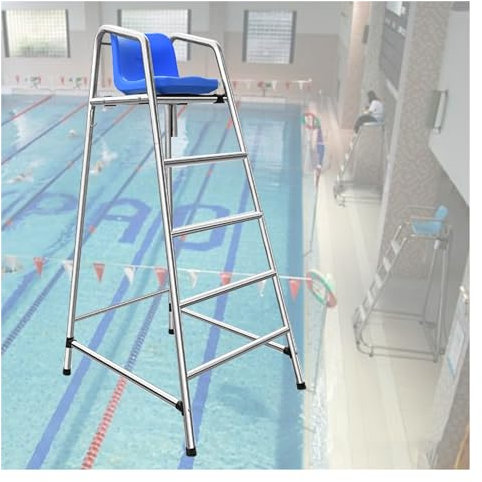 Chaise de sauveteur en acier inoxydable 304 pour le bord de la piscine, 3.9/ 4.9 / 5.9 pieds de haut Chaises de sauvetage Safer Deck sur pied, pour parc aquatique, piscine hors sol, plage ( Color : Si