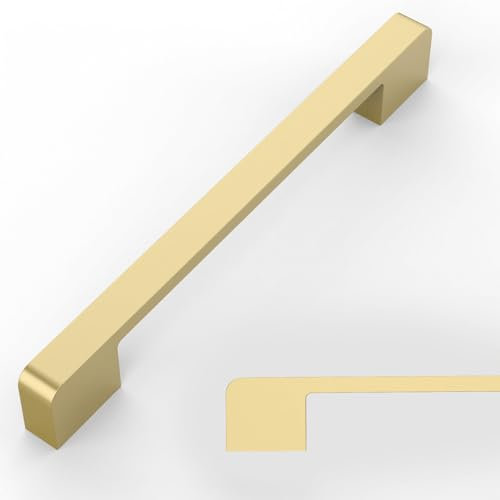 Amerdeco 10 Pack Brushed Gold Cabinet Pulls 6.3 Inch(160MM) Hole Centers Kitchen Cabinet Hardware Cupboard Handles Drawer Pulls AM018