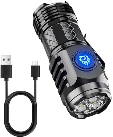 tinshow Lampe Torche LED Ultra Puissante, Mini Lampe de Poche Rechargeable Torche LED Charge Rapide Compacte 5 Modes D'éclairage avec Interface Type-C pour Camping Night Riding Randonnée et Urgences