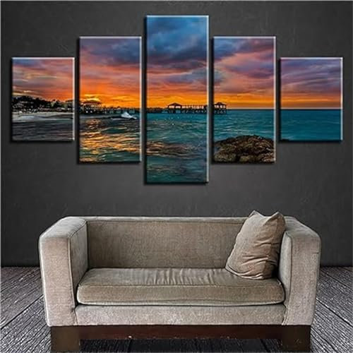 5 Stück Sonnenuntergang Meerblick Diamond Painting Erwachsene, 5D Diamant Painting Bilder Kinde, DIY Round Malen Nach Zahlen Diamant Malerei Basteln mit Zubehö, für Home Wand Dekor 300x150cm N-4715