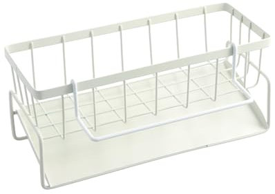 1 Pieza Organizador de Cocina de Acero Inoxidable, Organizador para Fregadero de Cocina, con Bandeja de Drenaje Automático, para Almacenamiento de Trapos, Esponjas y Otras Herramientas (blanco)