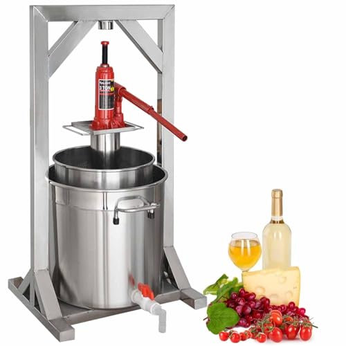 URJWAN Pressoir à Vin De Fruits, Presse à Broche en Acier Inoxydable avec VéRin Hydraulique, Fournitures Et éQuipements De Fabrication De Vin De Raisin, pour L'ExtéRieur, La Cuisine Et La Maison,36L