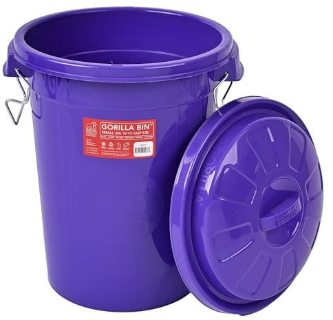 Red Gorilla Bin 30 Litre with Clip Lid Purple Stackable Storage Plastic Lightweight Weather Resistant Frost Proof for Indoor Outdoor Waterproof Waste Bin for Garden Garage Kitchen Home Recycling