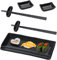 Ruikcoll Sushi Plate with Dipping Bowls, Black, 2 Pairs Chopsticks + 2 Chopstick Rests, Melamine & Alloy, Formal/Elegant, Rectangular, Reusable, 9-10 inches