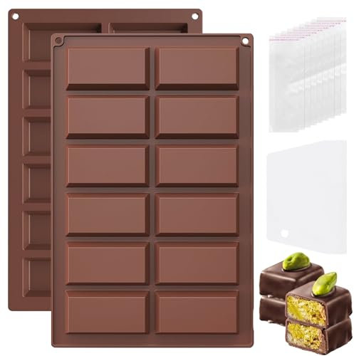 BMSQOFD Moule Tablette de Chocolats Dubai Silicone Forme Carrée Mini,Moule Pepites Chocolat Carrée Démoulage Facile Pour Protéiné Barre Dragées Céréales Avec Grattoir