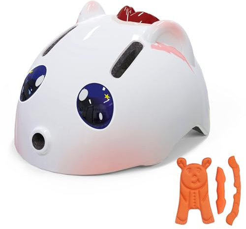 Shinmax Casco de bicicleta infantil con dibujos animados en 3D, para niños y niñas, 3-6-8-10 años, para bicicleta de correr, monopatín, scooter, tamaño ajustable (rosa)