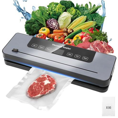Envasadora al Vacío, 6 en 1 Envasadora al Vacio Domestica con Pantalla Digital LED con Vacío, Sellado, Arroz, Modo Húmedo y Seco,Maquina Vacio de Alimentos en Cocinas y Restaurantes