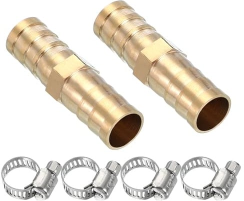 PATIKIL 1/2 Brass Hose Barb Fitting,2 Set Barb Union Fittings Metals Splicer Mender Connector Barbed Adapter Air Hose Repair Kit with Hose Clamps for Water Oil Fuel Gas