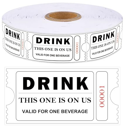 Lot de 1 000 tickets de boisson numérotés consécutivement pour les fêtes - 2,5 x 5,1 cm