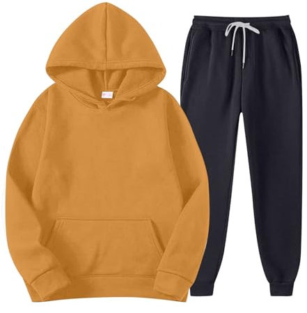 KONG JIMFAN Hoodie Herren Jogginganzug Herren 2-Teiliges Set Trainingsanzug Tracksuit Mit Reißverschluss Tasche Freizeitanzug Trainingshose Sportanzug Trainingsjacke Herren(#B Orange,S)