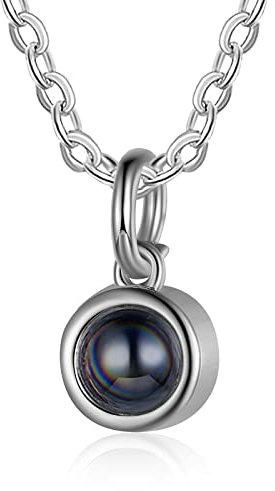 Lam Hub Fong Personalisiert Foto Projektion Halskette für Damen Männer Kette mit Bild Anhänger Silber Vergoldet Kette Schmuck Geschenk für Geburtstage Valentinstag Weihnachtsfeiertag (Silber)
